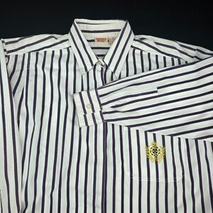 Huntington Ridge Striped Crest Oxford Shirt Medium Deep Purple Black‎ 90s
